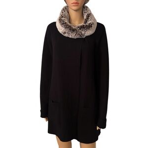 Jones New York Women's Size Large Black Stretchy Faux Fur Neck Cardigan Poncho